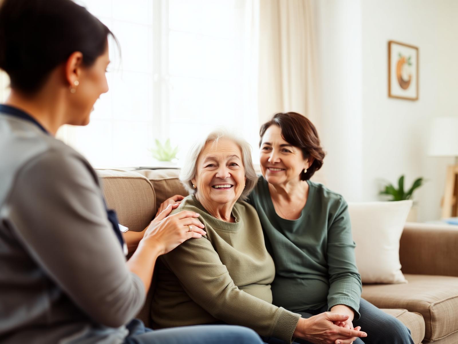 Caregiver sharing a warm moment with a senior at home